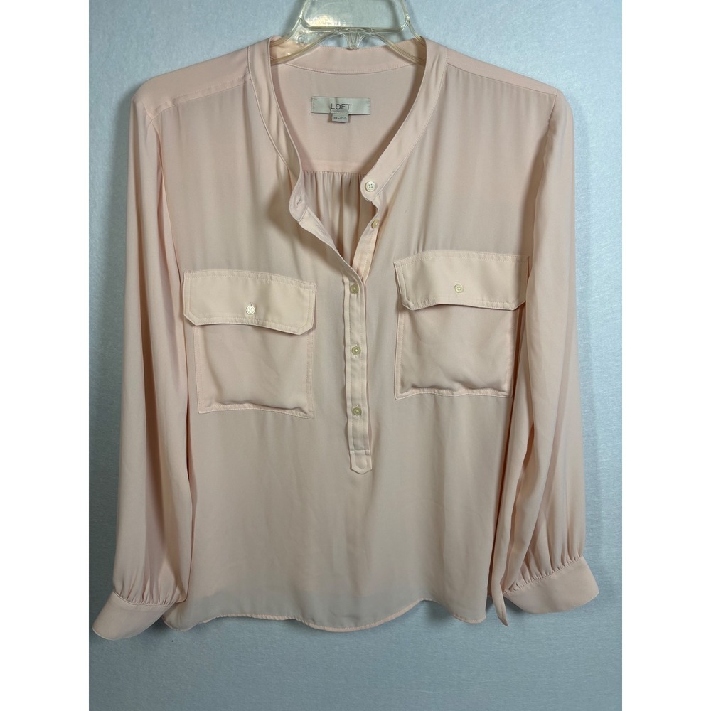 LOFT Henley Utility Blouse Womens XXL Peach Pink Long Sleeve Pocket Top 516935